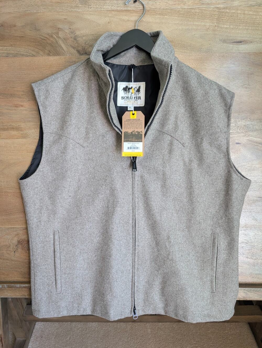 NWT Schaefer Outfitter Wool Arena Vest Men XL Gray Ranchwear Full Zip 8500-TE-06